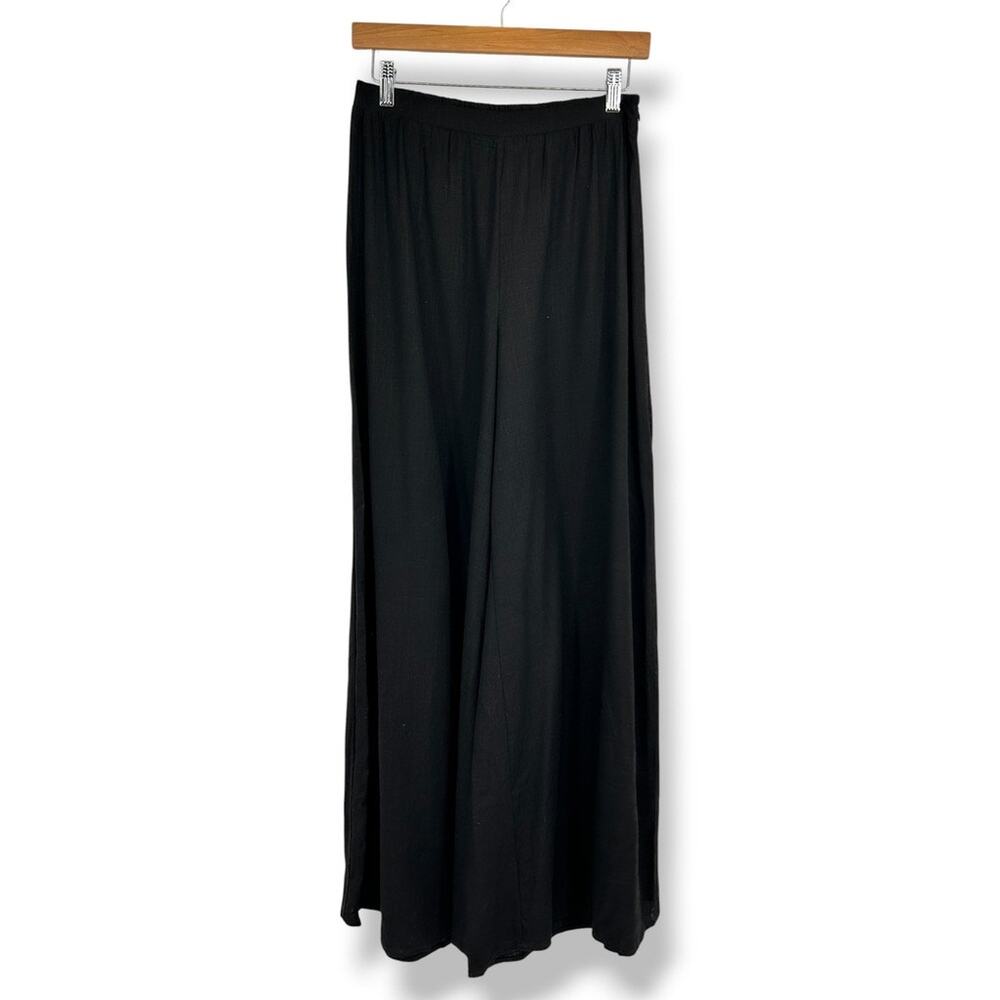 Aakaa Wide Leg Culotte Pants in Black Linen Blend Side Zipper Women's‎ M